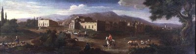 Un monastère dans la campagne romaine - Hendrik van (studio of) Lint