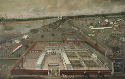 Le poste de traite de la Compagnie néerlandaise des Indes orientales au bord du Gange à Hooghly, Bengale - Hendrik van Schuylenburgh
