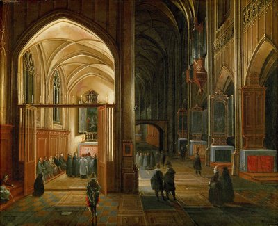Le service du soir dans une église gothique - Hendrik van Steenwyck