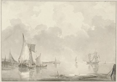 Vue de la côte avec des navires dans des eaux calmes - Hendrik van den Helm