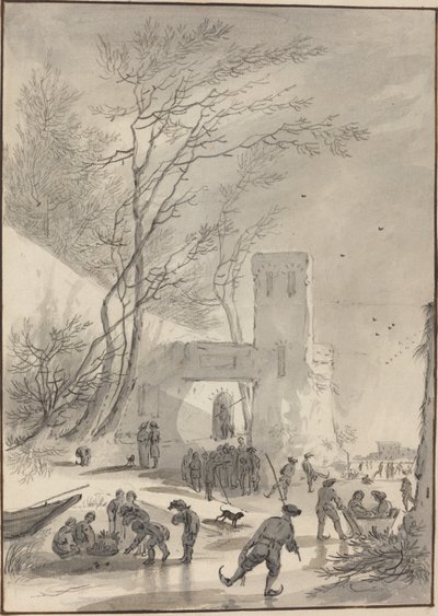 Patineurs devant un mur de la ville - Hendrik van der Straaten