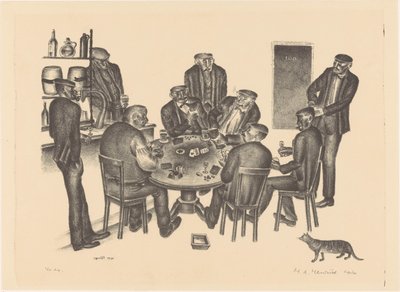Hommes jouant aux cartes dans un bar - Henk Henriët (signed by artist)