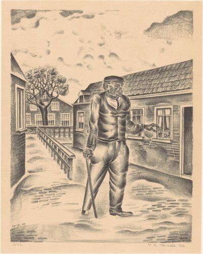 Homme avec une jambe de bois et une canne - Henk Henriët (signed by artist)