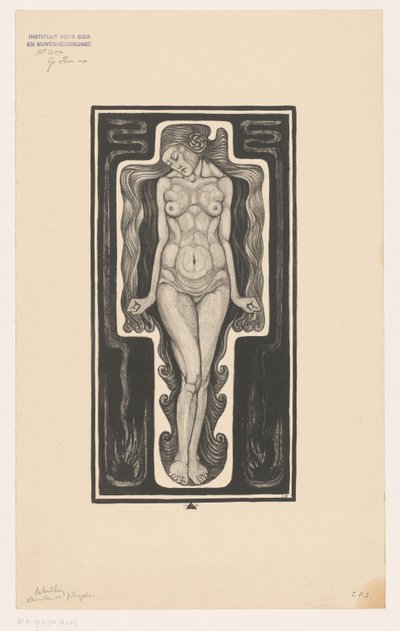 Femme nue debout avec de longs cheveux - Henk Schilling