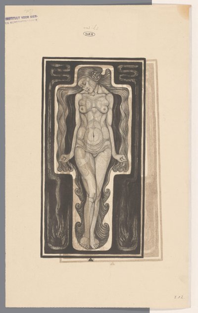 Femme nue debout avec de longs cheveux - Henk Schilling