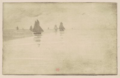 Bateaux dans un brouillard matinal - Henri-Charles Guérard