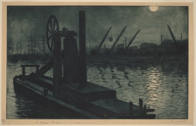 La drague de Dieppe, une drague dans le port de Dieppe au clair de lune - Henri-Charles Guérard