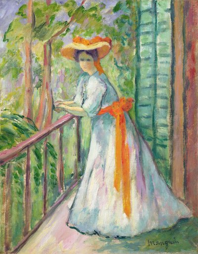 Femme sur un balcon, ou Jeanne avec un ruban orange - Henri Charles Manguin