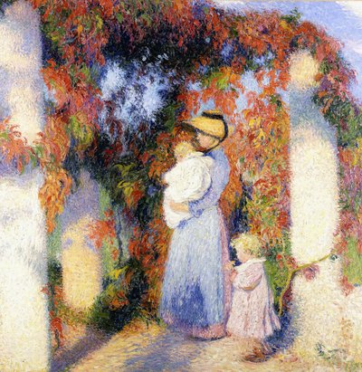 Femme avec deux enfants sous la pergola principale à Marquayrol, vers 1900 - Henri Charles Manguin