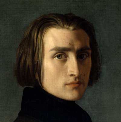 Portrait de Franz Liszt (1811-1886), compositeur et pianiste hongrois (détail du visage) - Henri Lehmann