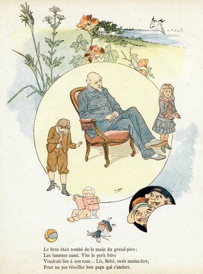 Gravure dans « Alphabet des bons exemples ». Jules Levy, éditeur. Illustrations par Henri Boulanger, alias Henri Gray. Textes de Mme P. Boulanger. Gravure et impression par Ch. Gillot, 79 rue Madame, Paris. Vers 1890. Trouvez dans chaque image le célèbre - Henri  Gray