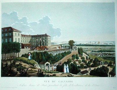 Procession devant un calvaire érigé par les Missions à Mont Valérien, près de Paris, gravé par Queverdo - Henri (after) Courvoisier Voisin