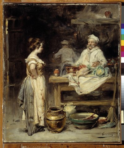 La cuisine : un cuisinier et une servante dans une cuisine - Henri Adrien Tanoux