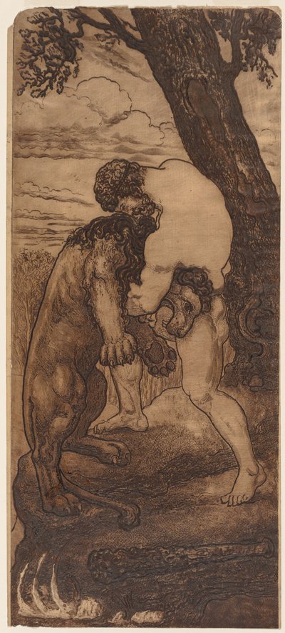 Hercule et le lion de Némée - Henri Arthur Lefort des Ylouses