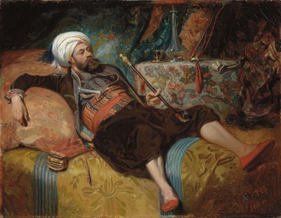 Un Turc allongé fumant une chicha, 1844 - Henri Baron