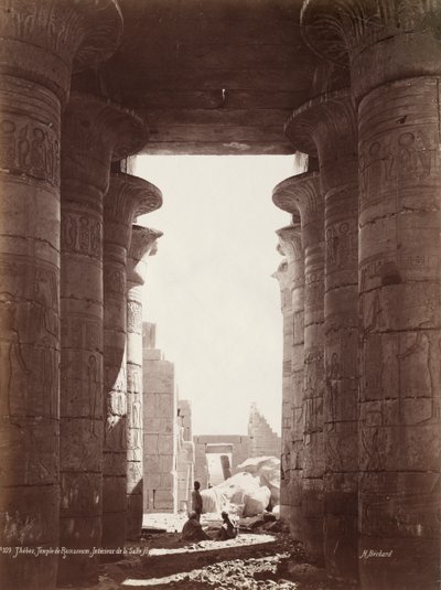 Thèbes, Temple du Ramesseum, intérieur de la salle hypostyle, années 1870 - Georges Henri Bechard