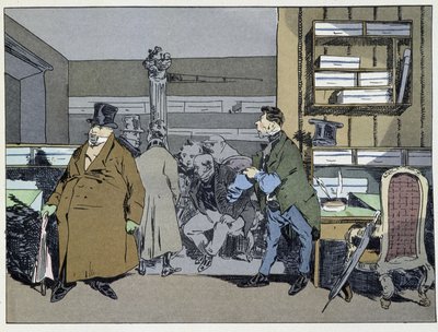Neuf heures : arrivée des employés, changement de costumes, petit tour de poêle - dans « Mœurs administratives » par Henri Monnier - Henri Bonaventure Monnier