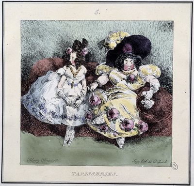 Femmes laides faisant de la « tapisserie » assises dans un salon - dans « Parisiennes » par Henri Monnier, éd. Delpech, Paris - Henri Bonaventure Monnier