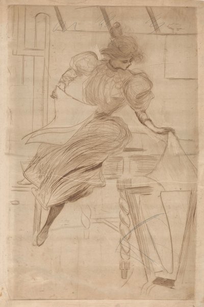 Femme regardant des estampes dans un porte-estampes - Henri Boutet (possibly)
