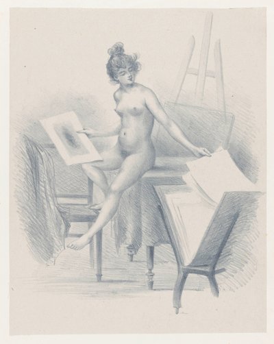 Modèle nu regardant des estampes - Henri Boutet