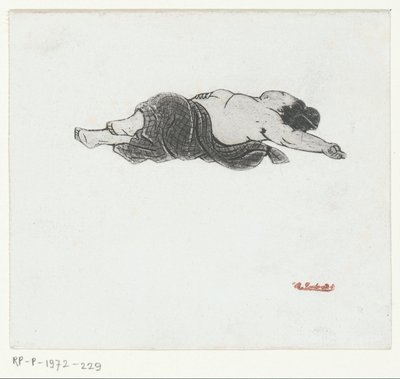 Femme japonaise allongée avec le torse nu - Henri Charles Guérard (attributed to)