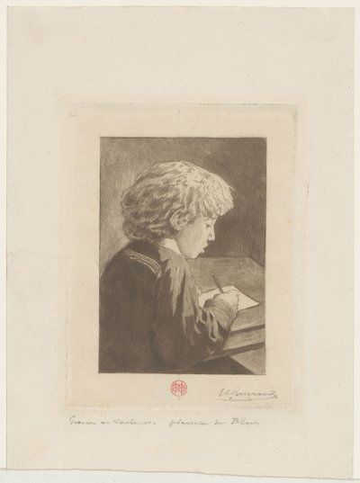Garçon écrivant - Henri Charles Guérard (signed by artist)