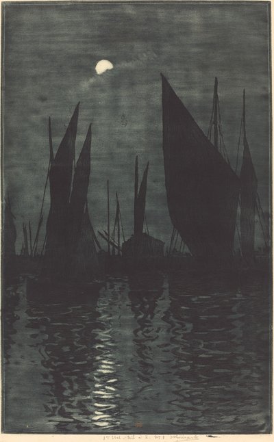Clair de lune dans le port de Dieppe - Henri Charles Guérard