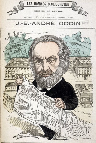 Jean Baptiste André Godin (1817-1888), industriel fondateur de la famille. Dessin de Demare dans « Les hommes d