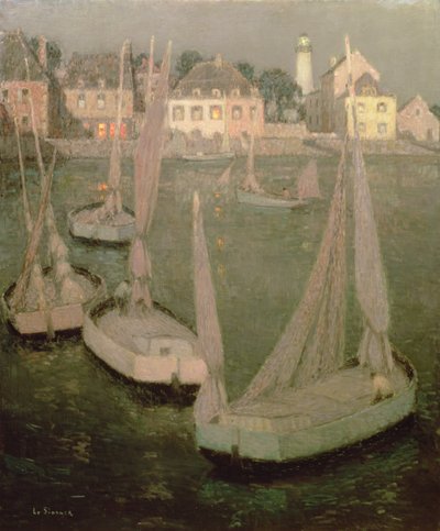 Port de Bretagne au clair de lune - Henri Eugene Augustin Le Sidaner
