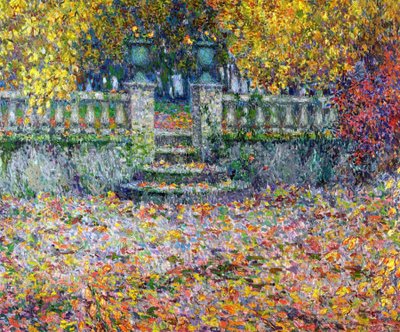 La terrasse en automne, Gerberoy - Henri Eugene Augustin Le Sidaner