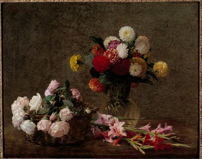 Dahlias et roses dans un panier - Ignace Henri Jean Fantin Latour