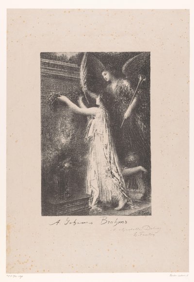 Ange et personnification de la renommée apportant une couronne funéraire à la tombe de Johannes Brahms - Ignace Henri Jean Fantin Latour
