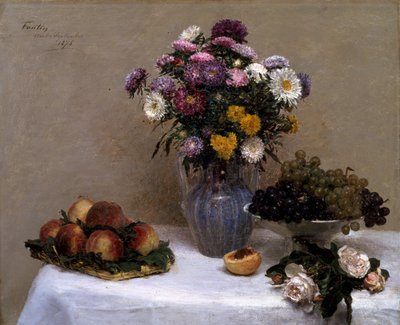Roses blanches et chrysanthèmes dans un vase - Ignace Henri Jean Fantin Latour