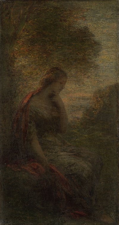 Jeune femme sous un arbre au coucher du soleil, appelée 