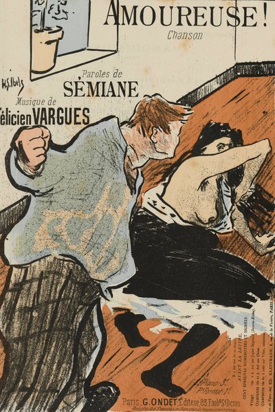 Couverture de la partition de Amoureuse! par Félicien Vargues, par Ibels, Henri Gabriel (1867-1936). Lithographie en couleur - Henri Gabriel Ibels