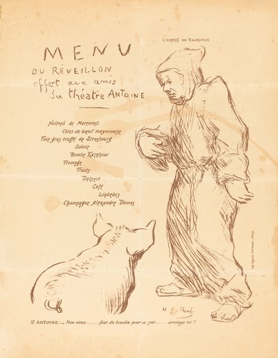 Menu du réveillon offert aux amis du Théâtre Antoine - Henri Gabriel Ibels