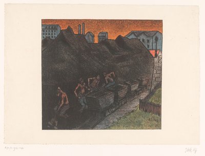Quatre mineurs chargeant du charbon dans des wagons (Au parc de charbon) - Henri Gabriel Ibels