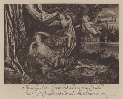 Nell Gwyn et ses deux fils, Charles, comte de Burford, et James, Lord Beauclerk (gravure) - Henri Gascar