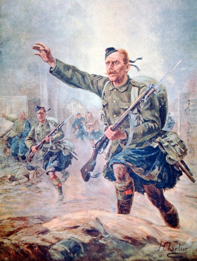 Highlander écossais portant un kilt en bataille sur le front occidental - Henri Georges Jacques (after) Chartier