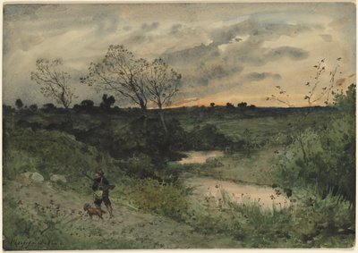Aube—Chasseur avec chien - Henri Joseph Harpignies
