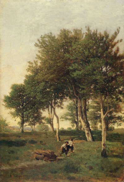 Paysage avec deux garçons portant du bois de chauffage, 1894 - Henri Joseph Harpignies