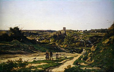 Le château et le village de Hérisson - Henri Joseph Harpignies