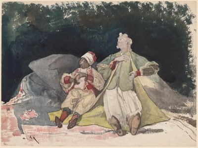 Deux poupées assises sur des coussins - Henri Joseph Harpignies