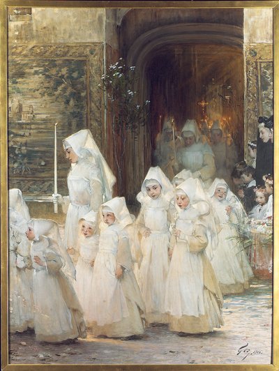 Procession de jeunes filles le jour de la confirmation, L