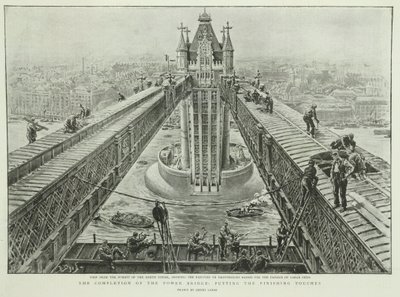 La finition du Tower Bridge : les dernières touches, de The Graphic, 23 juin 1894 (gravure) - Henri Lanos