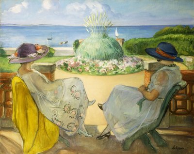 Deux jeunes filles sur une terrasse en face de la mer - Henri Lebasque