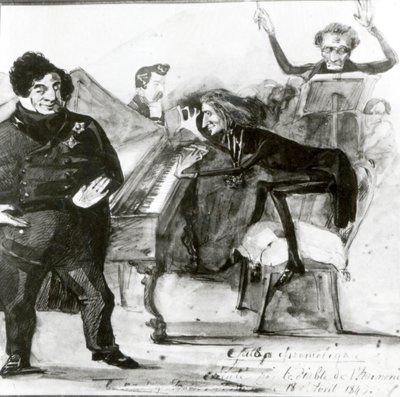 Galop Chromatique Caricature de Luigi Lablache, Franz Liszt (1811-86) au piano et François Habeneck - Henri Lehmann