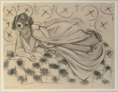 Personnage drapé allongé sur un canapé noir à carreaux - Henri Matisse