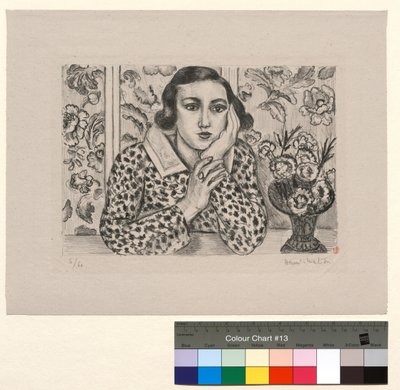 Jeune fille accoudée au paravant : jeune fille avec un bouquet de fleurs - Henri Matisse