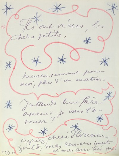 Lettre du peintre à Florence Gould (née en 1895), 29 juillet 1948 (plume et crayon sur papier) - Henri Matisse